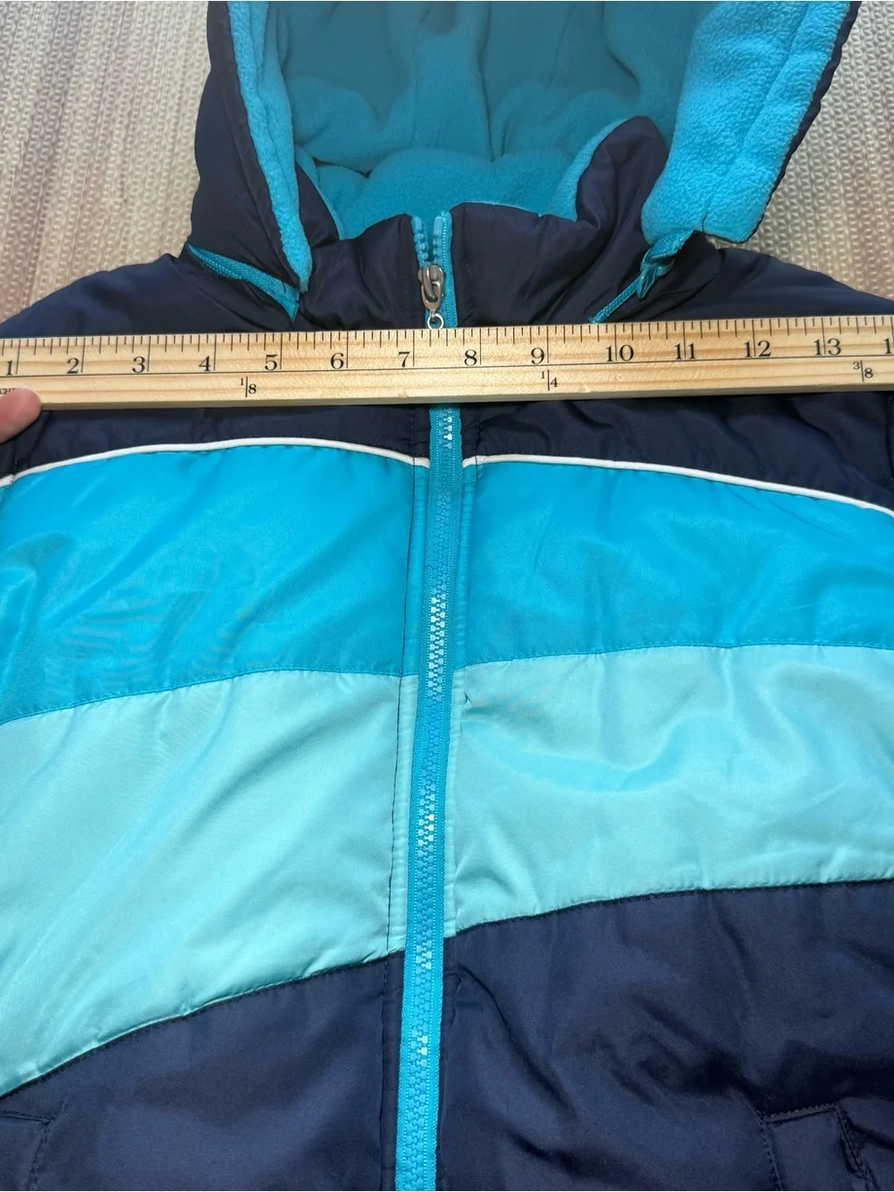 Rothschild Girls 10/12 Winter Puffer Ski Jacket Blue Colorblock Removable Hood